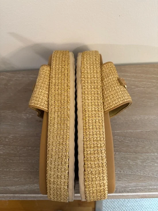 Steve Madden Tan Woven raffia Slide Mules with Gold Accent - Picture 6 of 11